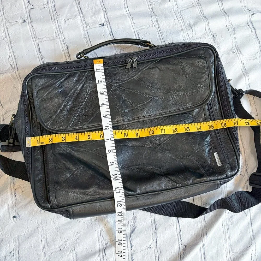Genuine Leather Patchwork Laptop Bag Travel Office Briefcase Black